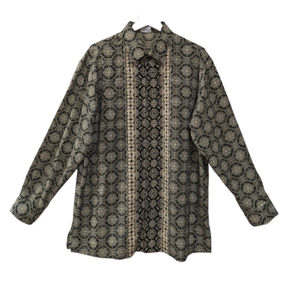 Bagutta Men's Gold & Black Geometric Pattern Button Down Shirt Size XL